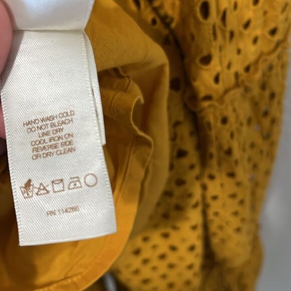 ANTHROPOLOGIE x FRYE Nuri Eyelet Dress Sleeveless Faux Wrap Mustard, Size S - Picture 11 of 11